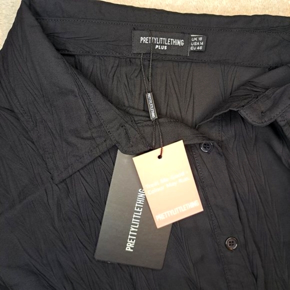 NEW PrettyLittleThing Black Button-Down Textured Blouse Size 14 - Picture 5 of 6